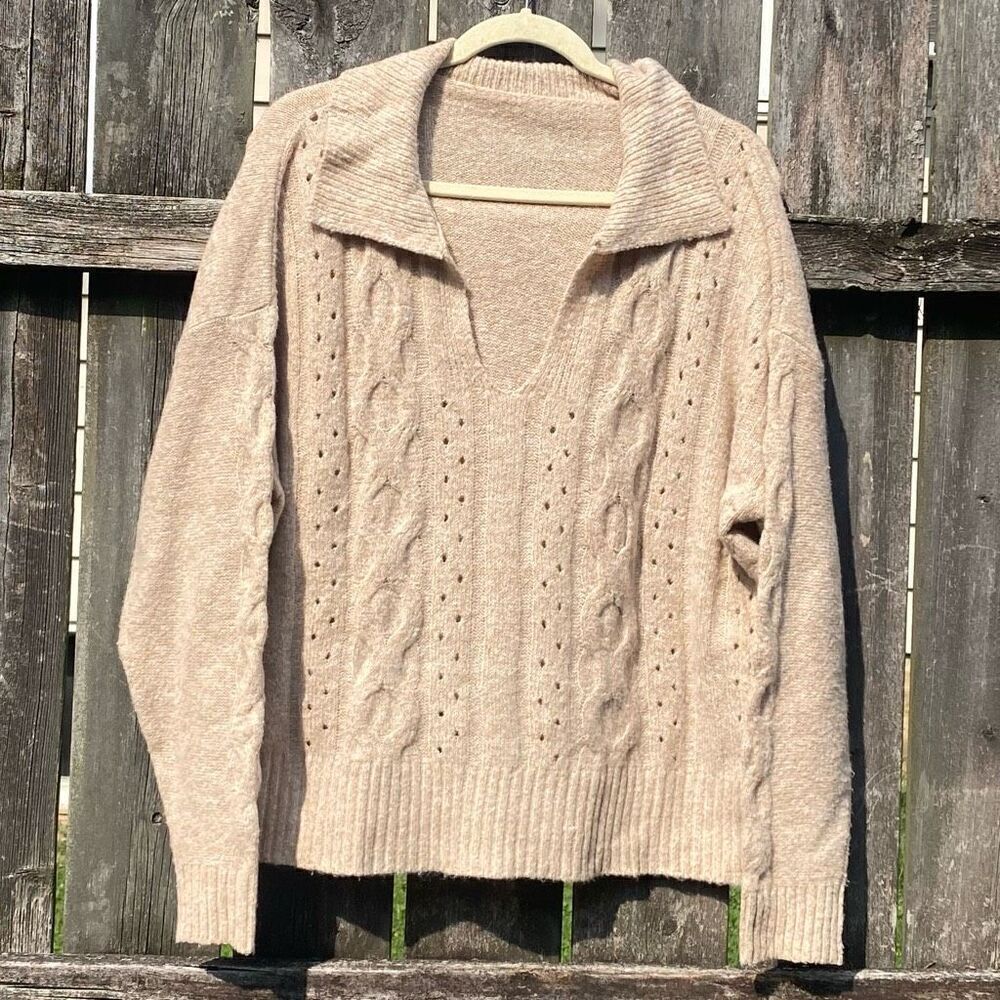 Shein Tan Collared Oversized Sweater | M